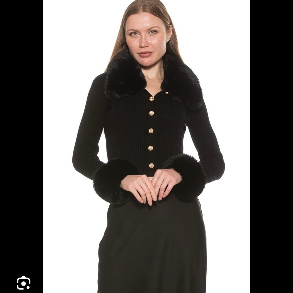 NWT Alexia Admor Taytum Button-Down Cardigan with Faux Fur, Never Worn